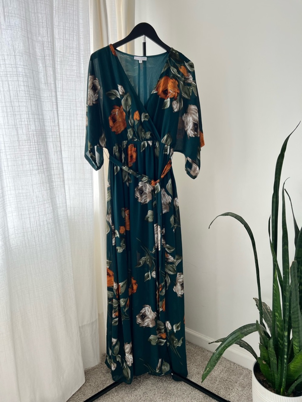 BalticBorn Emerald Green Floral Maxi Dress with Tie Waist - Picture 5 of 6